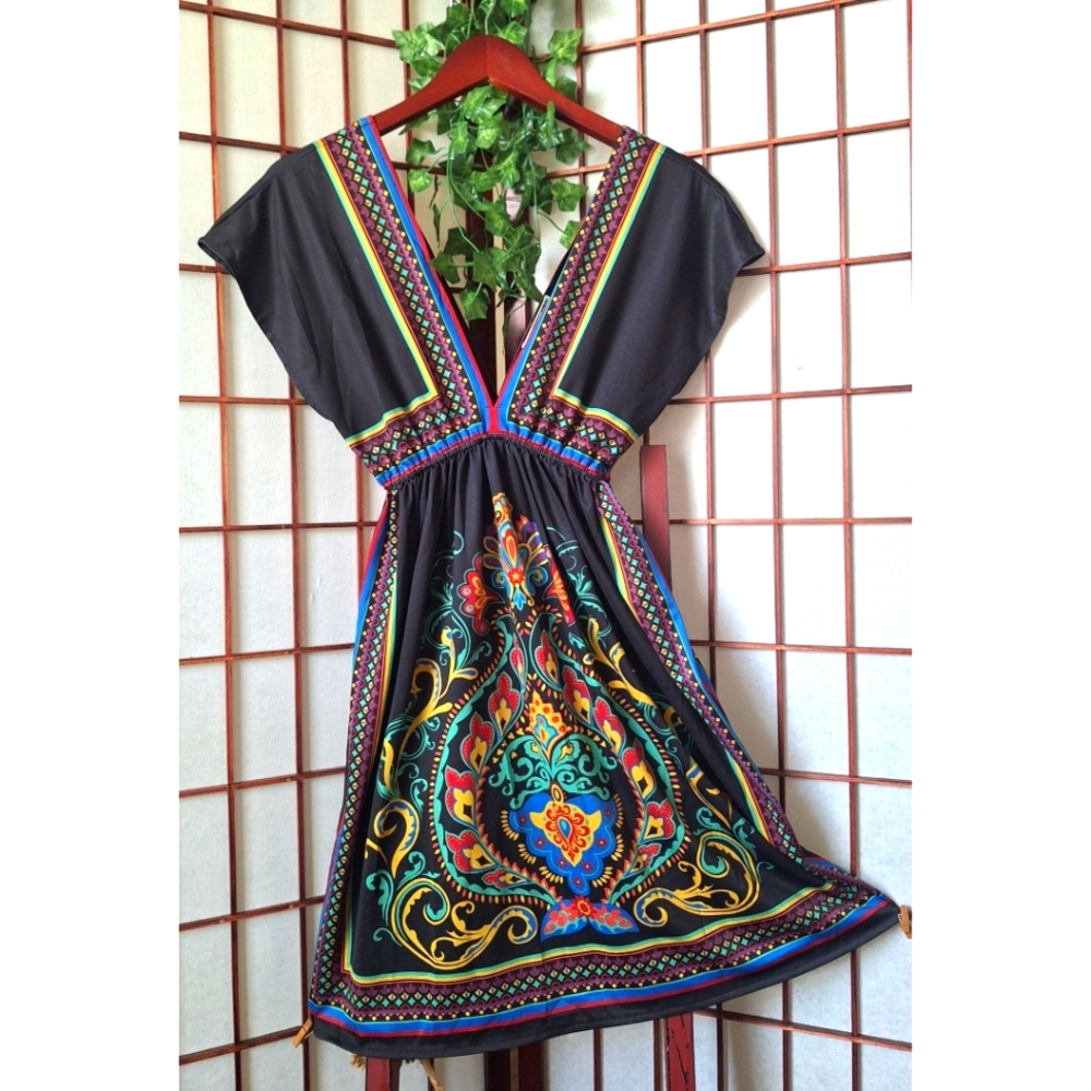 Flying Tomato | V-Plunge Tribal Print Kimono Dress